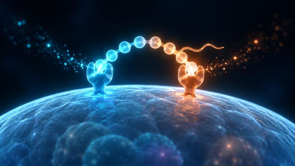 A short glowing bead chain with a fatty tail fitting two different locks on a cell at once