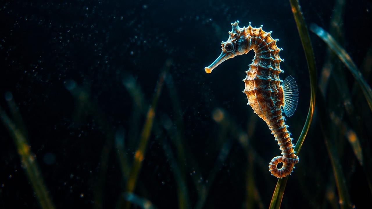 AI illustration: a seahorse, which gave the hippocampus its name; in rats, noopept turned up growth-signal genes in this memory area