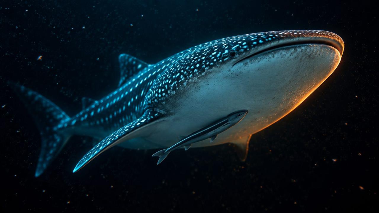 AI illustration: like a remora riding a whale shark, semaglutide hitches a ride on albumin, a big blood protein, so it lasts for days